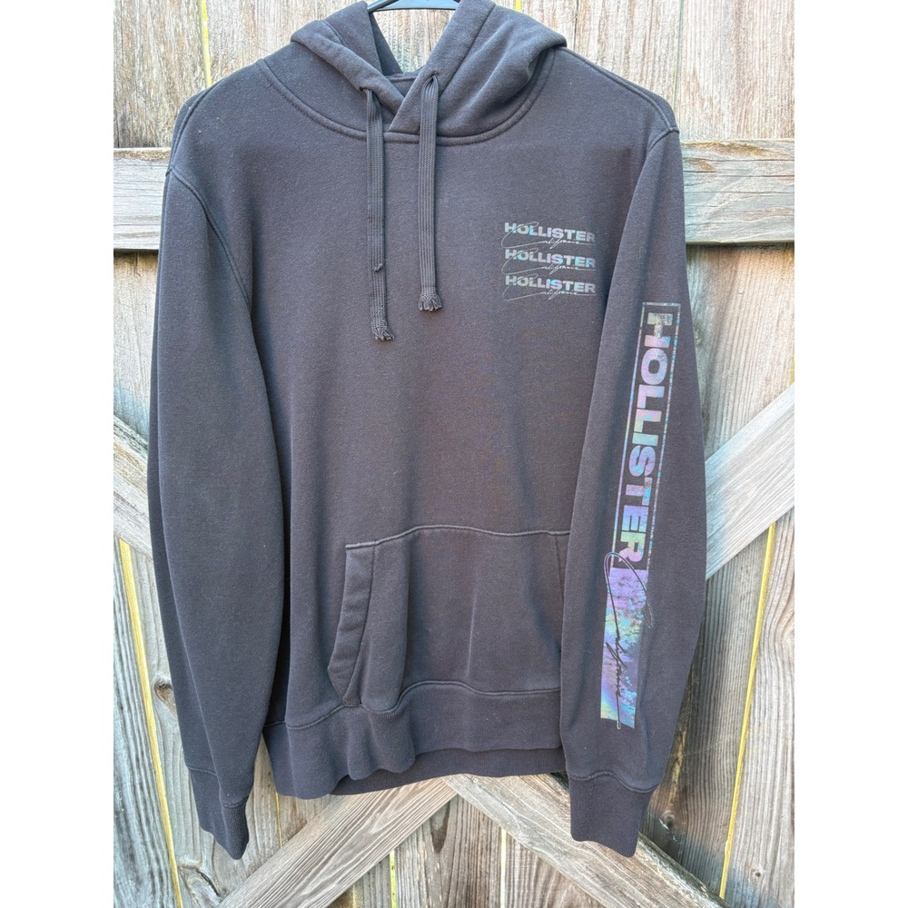 Hollister California Mens Iridescent Logo Hoodie Black XL Sweatshirt